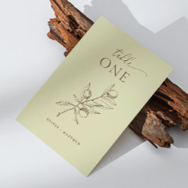 オリーブエレガント。パステルグリーンミストイタリアン結婚ズ テーブルナンバー