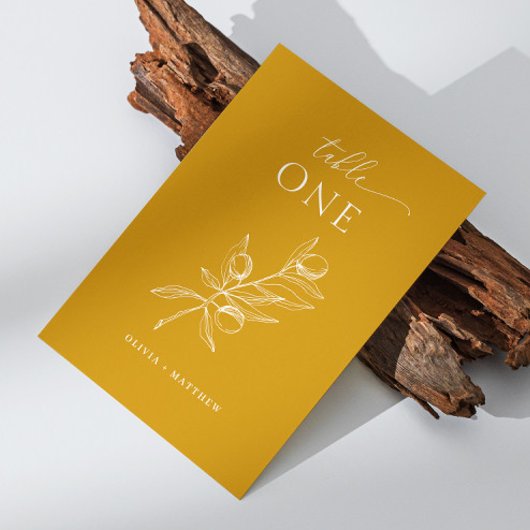 オリーブエレガント。マスタードイタリアンイエロー結婚ズ テーブルナンバー