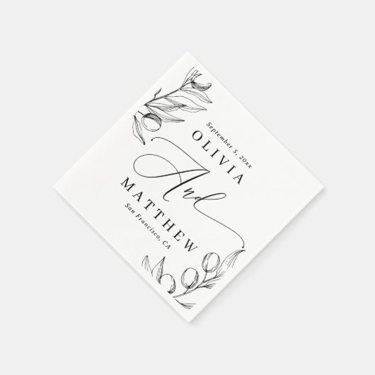 オリーブエレガント。繊細な植物イタリアン結婚の スタンダードカクテルナプキン (角)
