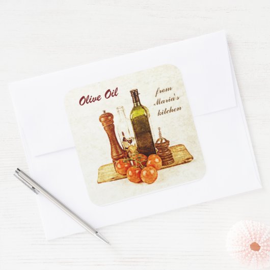 オリーブオイル – 野菜と野菜のオイルボトル スクエアシール (封筒)