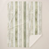 オリーブオーガニックアイボリーウフェイクッドストライプクリスマス シェルパブランケット (正面)