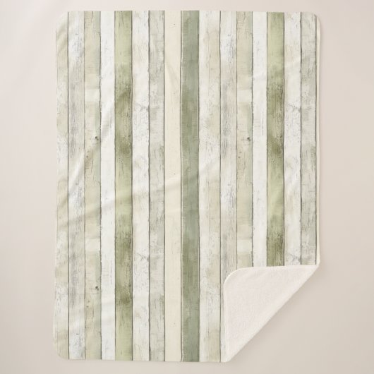 オリーブオーガニックアイボリーウフェイクッドストライプクリスマス シェルパブランケット (正面)