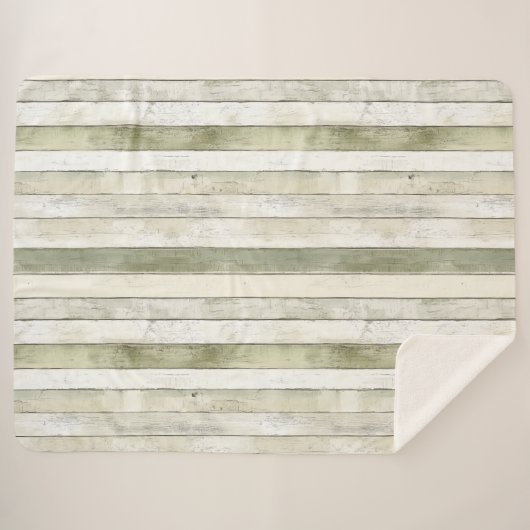 オリーブオーガニックアイボリーウフェイクッドストライプクリスマス シェルパブランケット (正面(横))