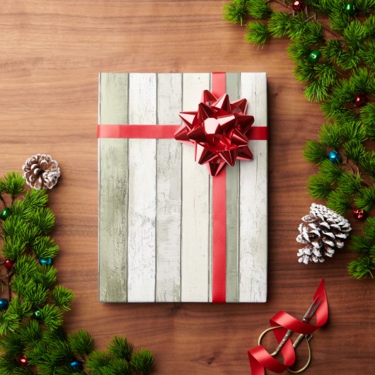 オリーブオーガニックアイボリーウフェイクッドストライプクリスマス ラッピングペーパー (クリスマスギフト)