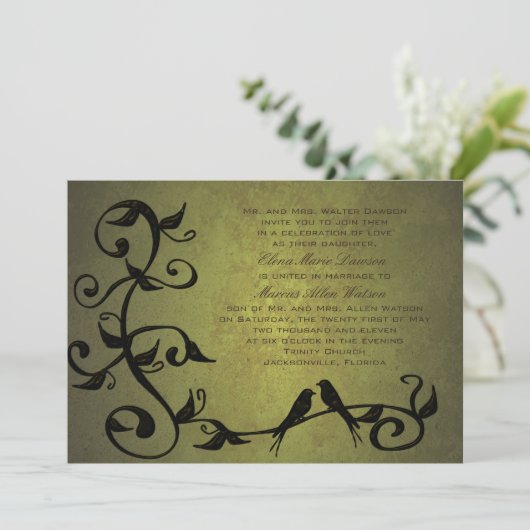 オリーブグランジつる植物結婚式招待状 招待状 (スタンド正面)