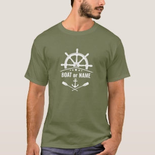 オリーブグリーンいかりオール船ヘルムボートまたは名前 Tシャツ