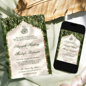 オリーブグリーンとアイボリー金ゴールドグリッターアーチムスリム 招待状