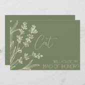 オリーブグリーンとクリームのウェディングパーティーへのお願い 招待状 (正面/裏面)