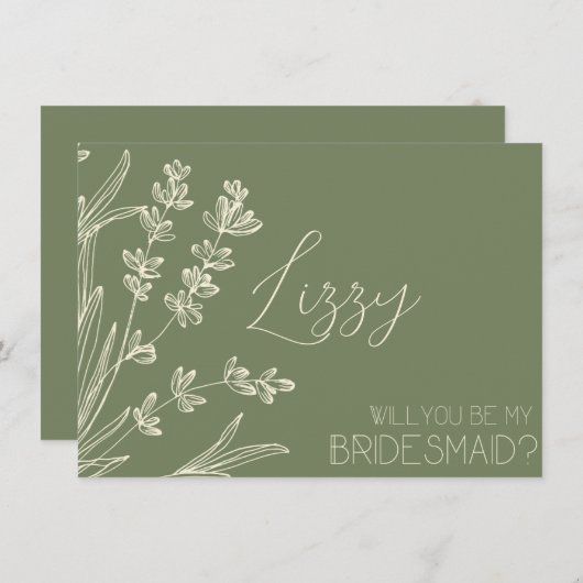 オリーブグリーンとクリームのウェディングパーティーへの招待 招待状 (正面/裏面)