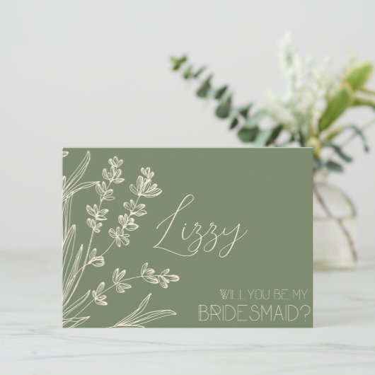 オリーブグリーンとクリームのウェディングパーティーへの誘い 招待状 (スタンド正面)