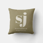 オリーブグリーンとクリームモノグラムイニシャル クッション (裏面)
