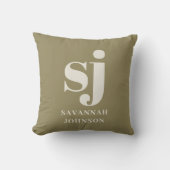 オリーブグリーンとクリームモノグラムイニシャル クッション (正面)