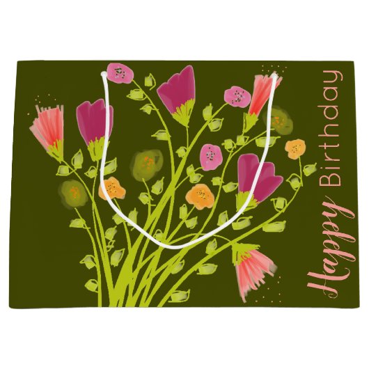 オリーブグリーンとサンゴ ラージペーパーバッグ (正面)