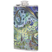 オリーブグリーンとセージグリーン、紫青とバーガンディの抽象 フラスク (左)