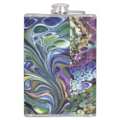オリーブグリーンとセージグリーン、紫青とバーガンディの抽象 フラスク (裏面)