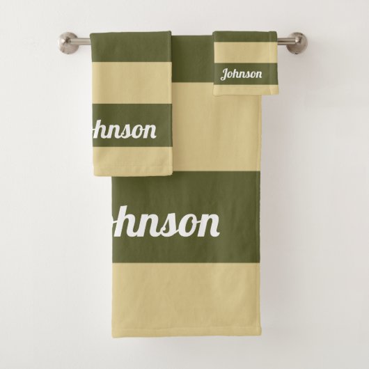 オリーブグリーンとタンストライプ バスタオルセット (インサイチュ)