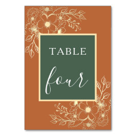 オリーブグリーンとテラコッタのウェディングテーブルナンバー テーブルナンバー