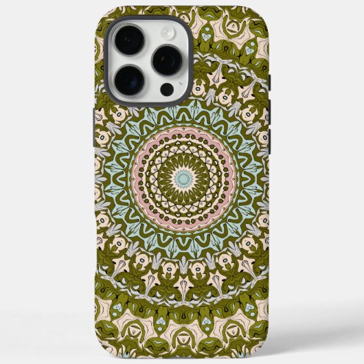 オリーブグリーンとパステルカラーの曼荼羅模様 Case-Mate iPhoneケース (裏面)