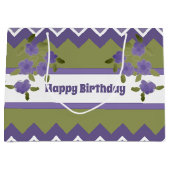 オリーブグリーンとパープルフローズ誕生日抱き枕 ラージペーパーバッグ (正面)