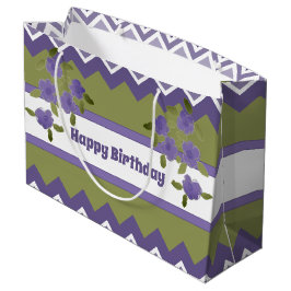 オリーブグリーンとパープルフローズ誕生日抱き枕 ラージペーパーバッグ