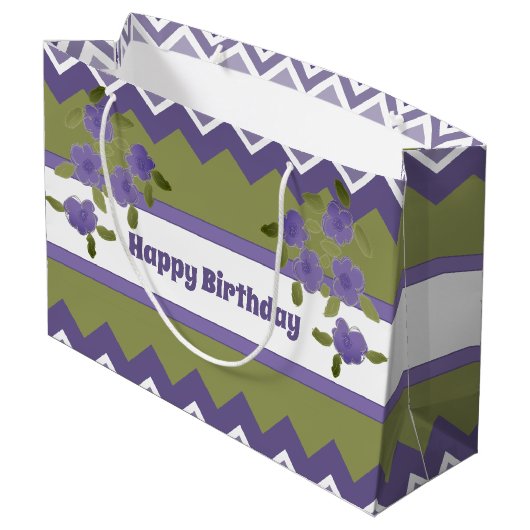 オリーブグリーンとパープルフローズ誕生日抱き枕 ラージペーパーバッグ (裏面アングル)