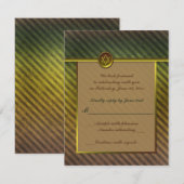オリーブグリーンとブラウンのストライプ バー ミツバの返信カード 招待状 (正面/裏面)
