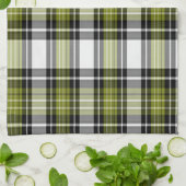 オリーブグリーンとブラックプレイド キッチンタオル (折り畳み)