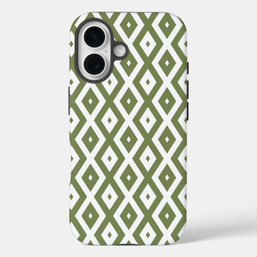 オリーブグリーンとホワイトのダイヤモンド柄 Case-Mate iPhoneケース (裏面)
