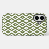 オリーブグリーンとホワイトのダイヤモンド柄 Case-Mate iPhoneケース (裏面 (横))