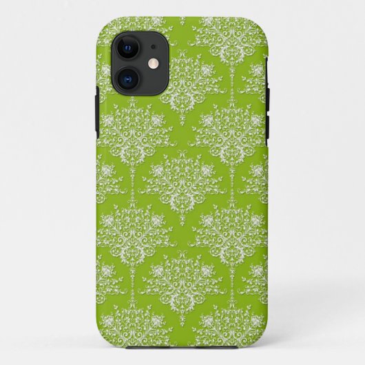 オリーブグリーンとホワイトのフラワーダマスク Case-Mate iPhoneケース (裏面)