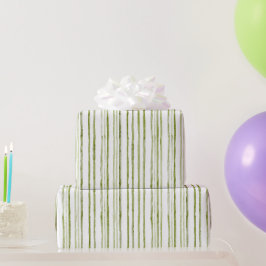 オリーブグリーンとホワイトの抽象的ストライプ 誕生日 ラッピングペーパー