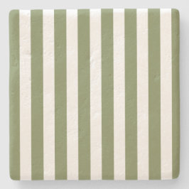 オリーブグリーンとホワイトキャンディストライプー ストーンコースター