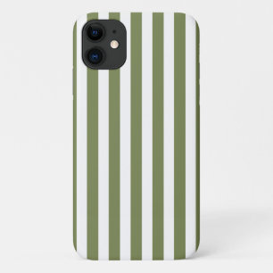 オリーブグリーンとホワイトキャンディストライプー iPhone 11 ケース