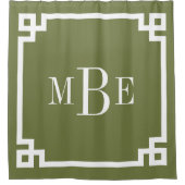 オリーブグリーンとホワイトギリシャ鍵 |モノグラムの | シャワーカーテン (正面)