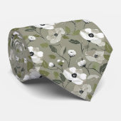 オリーブグリーンとホワイトフローラ ネクタイ (ロール)