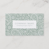 オリーブグリーンとホワイトヴィンテージペイズリーパターン 名刺 (正面)
