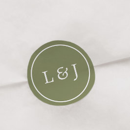 オリーブグリーンとホワイト結婚ズモノグラム ラウンドシール