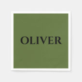 オリーブグリーンとミニマリストの黒名 スタンダードカクテルナプキン (正面)