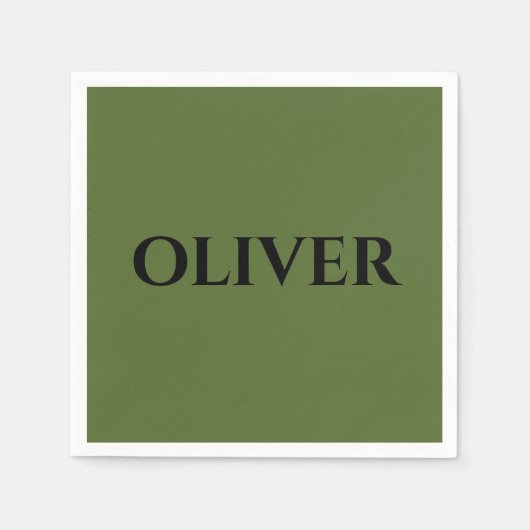 オリーブグリーンとミニマリストの黒名 スタンダードカクテルナプキン (正面)