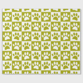 オリーブグリーンと白い犬の手を正方形にカスタム描く ラッピングペーパー (フラット)