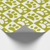 オリーブグリーンと白い犬の手を正方形にカスタム描く ラッピングペーパー (角)