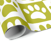 オリーブグリーンと白い犬の手を正方形にカスタム描く ラッピングペーパー (ロールコーナー)