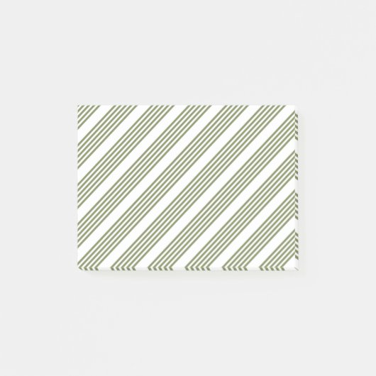 オリーブグリーンと白い5つのストライプパターン ポストイット (正面)