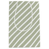 オリーブグリーンと白い5つのストライプパターン ミディアムペーパーバッグ (正面)