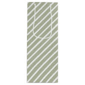 オリーブグリーンと白い5つのストライプパターン ワインギフトバッグ (正面)