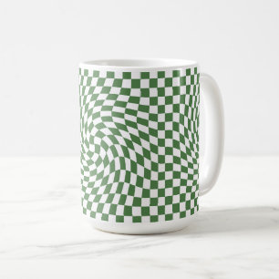 オリーブグリーンと白の反りパタ市松模様にーン コーヒーマグカップ