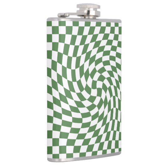 オリーブグリーンと白の反りパタ市松模様にーン フラスク (右)