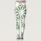 オリーブグリーンと白の幾何学模様 レギンス (正面)