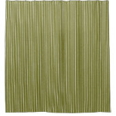 オリーブグリーンと白ストライプの線の太い線 シャワーカーテン (正面)