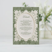 オリーブグリーンのアイボリーのドイリー レースの結婚式の詳細 エンクロージャーカード (スタンド正面)
